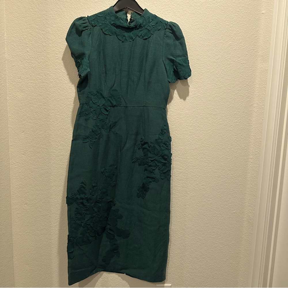 ANTONIO MELANI Emerald Green Midi Dress with Puff Sleeves - Picture 3 of 10